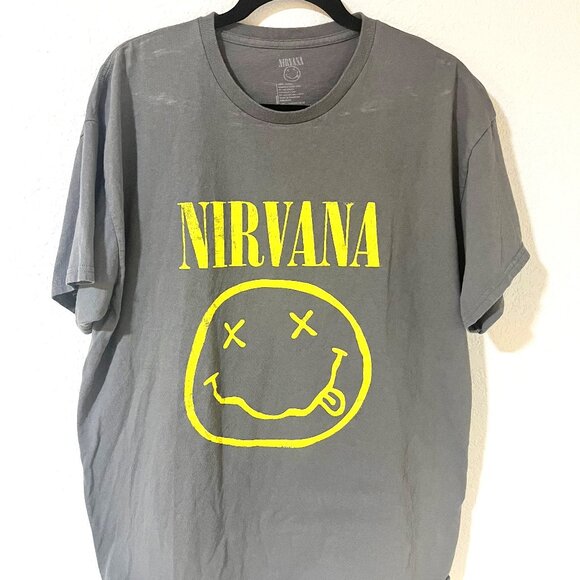 Nirvana HAPPY FACE Grudge Band Rock Concert T Shirt Gray Size XL - Picture 1 of 7